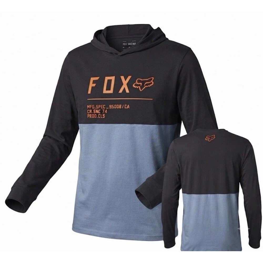 Fox Racing Non-Stop Hooded LS Black/Blue MX Logo Large Lightweight NEW!